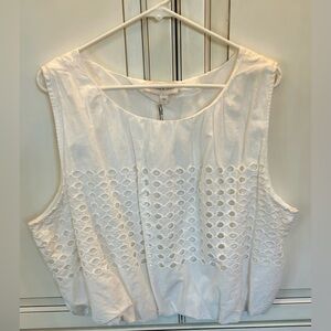 NWT Jennifer and Grace solid white eyelet tank top bubble hem XL